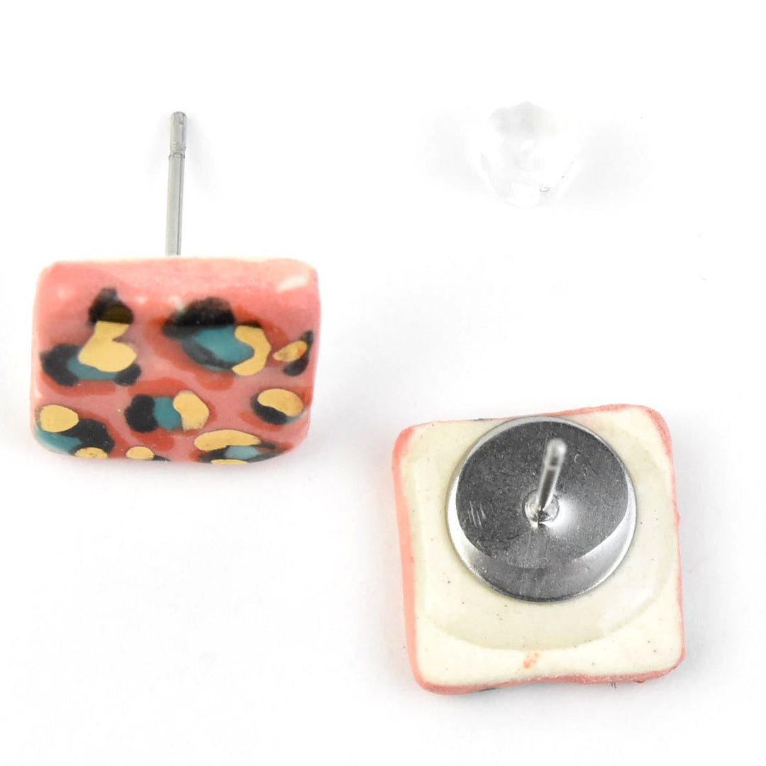 Colorful Leopard Square Studs