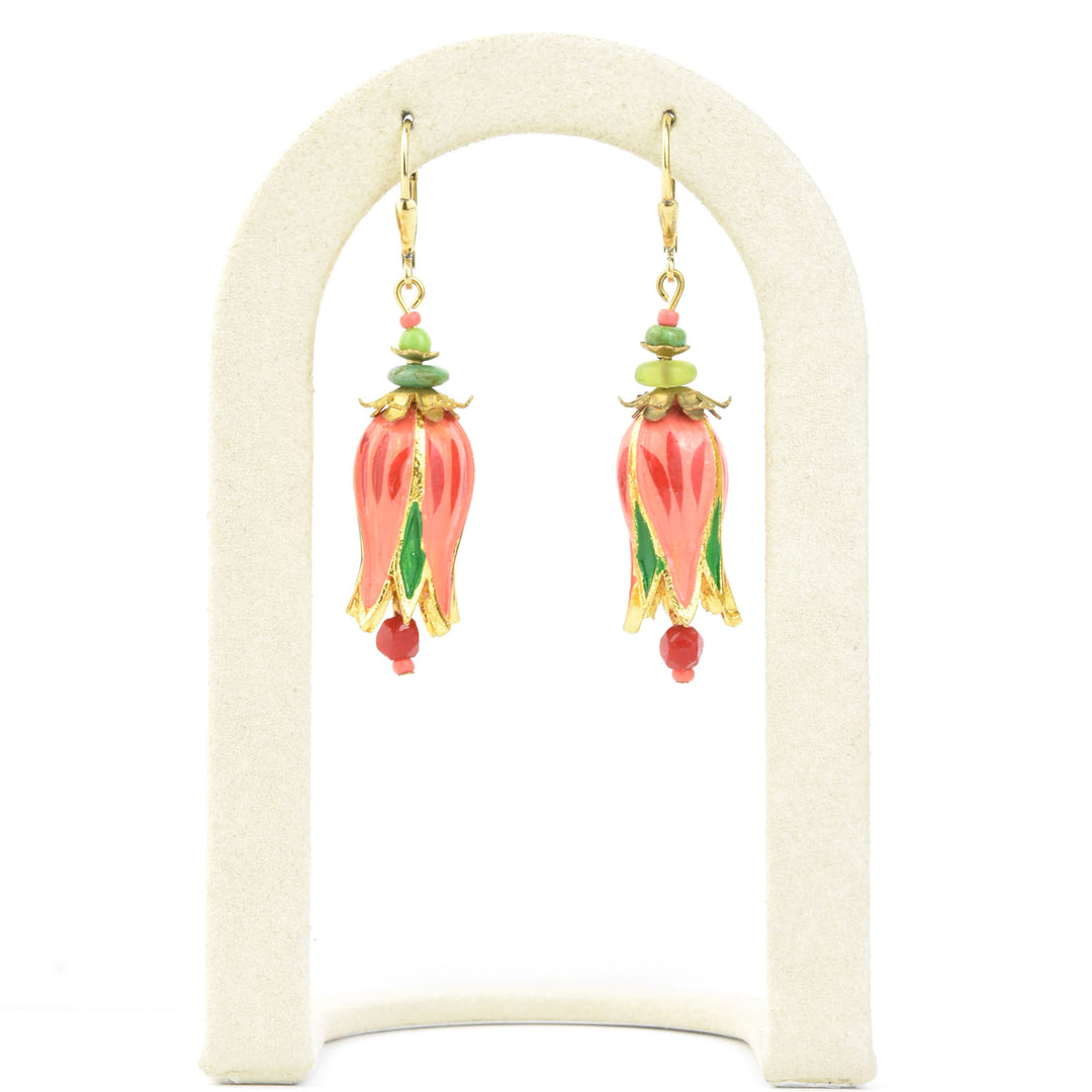 Hand-Painted Coral Tulip Earrings