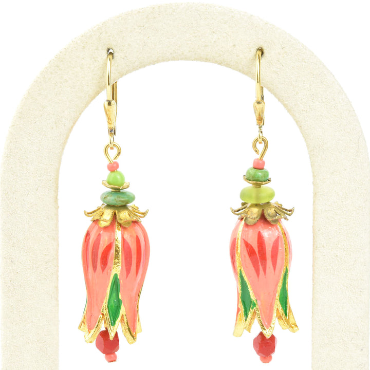 Hand-Painted Coral Tulip Earrings