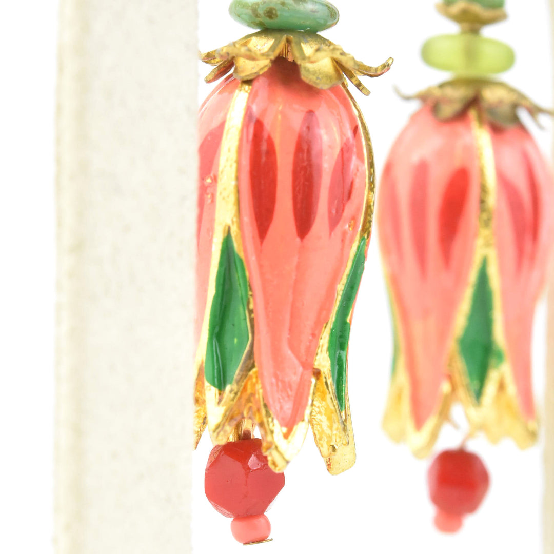 Hand-Painted Coral Tulip Earrings