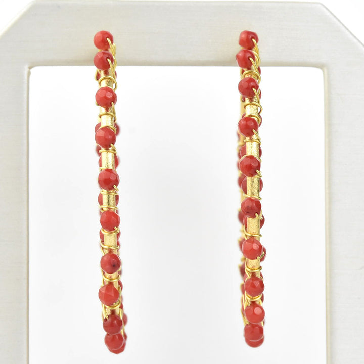 Large Coral Beaded Hoops