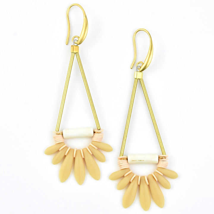 Cream and Pink Glass Fringe Earrings