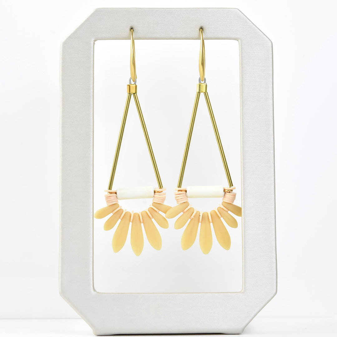 Cream and Pink Glass Fringe Earrings