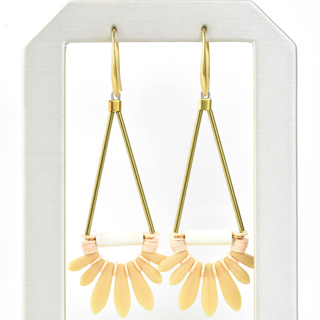 Cream and Pink Glass Fringe Earrings