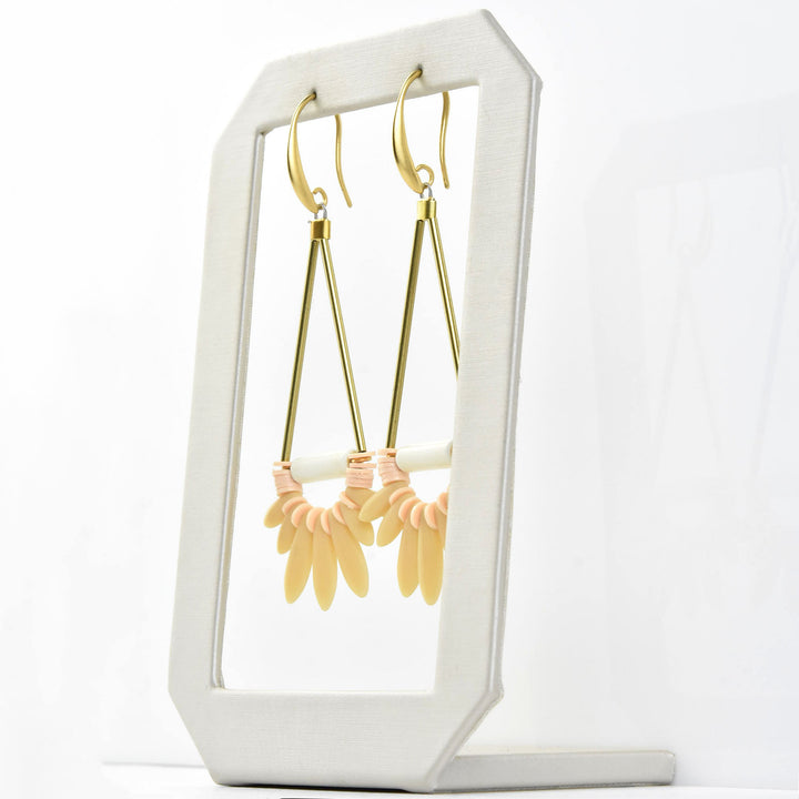 Cream and Pink Glass Fringe Earrings