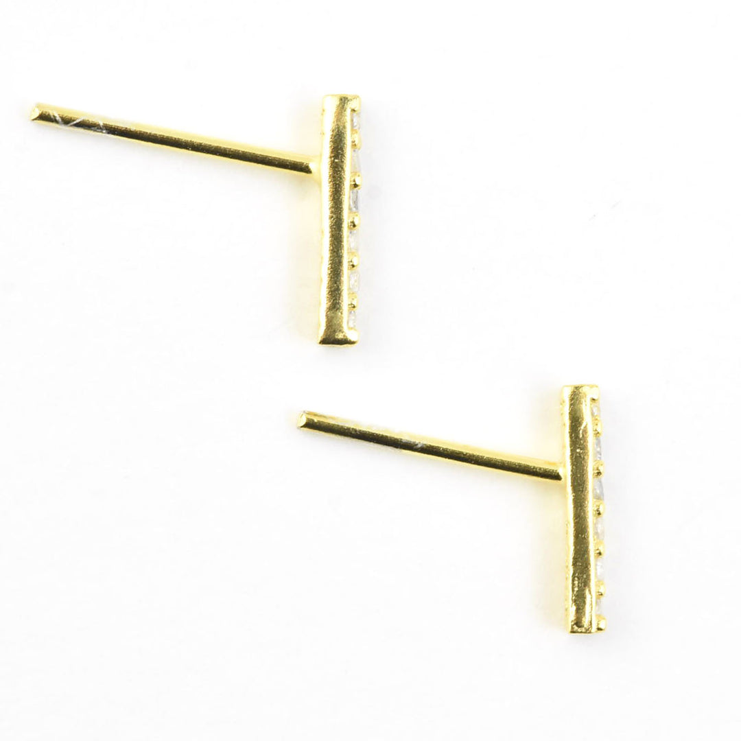 Crystal Encrusted Bar Studs - Goldmakers Fine Jewelry