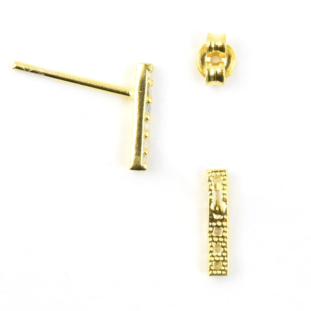 Crystal Encrusted Bar Studs - Goldmakers Fine Jewelry