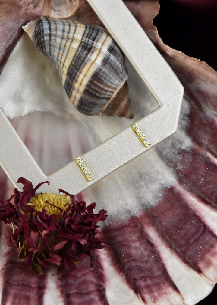 Crystal Encrusted Bar Studs - Goldmakers Fine Jewelry