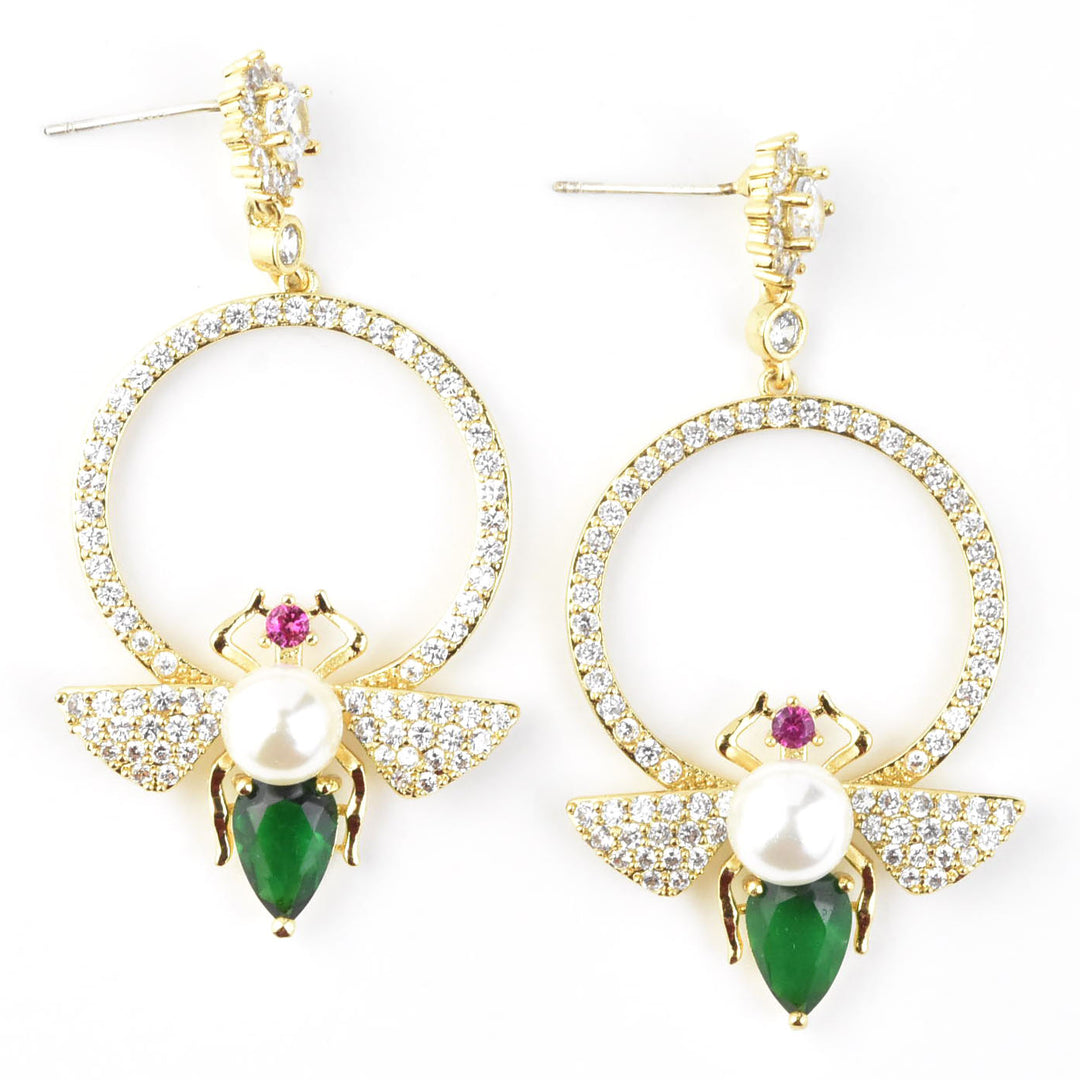 Crystal & Pearl Bee Earrings