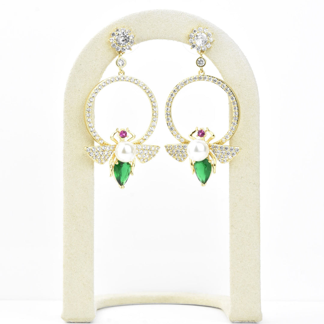 Crystal & Pearl Bee Earrings