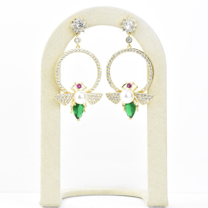 Crystal & Pearl Bee Earrings
