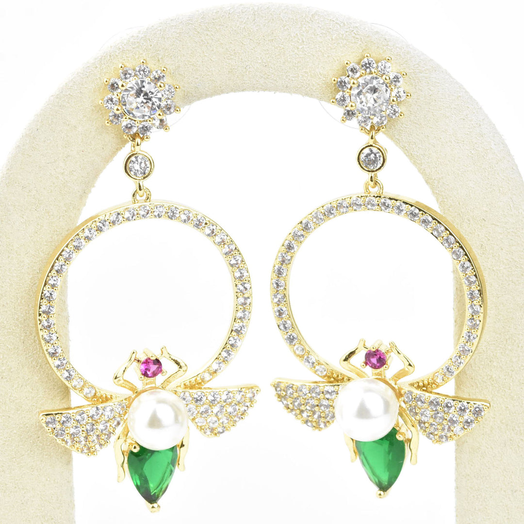 Crystal & Pearl Bee Earrings