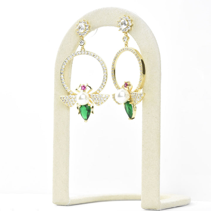 Crystal & Pearl Bee Earrings