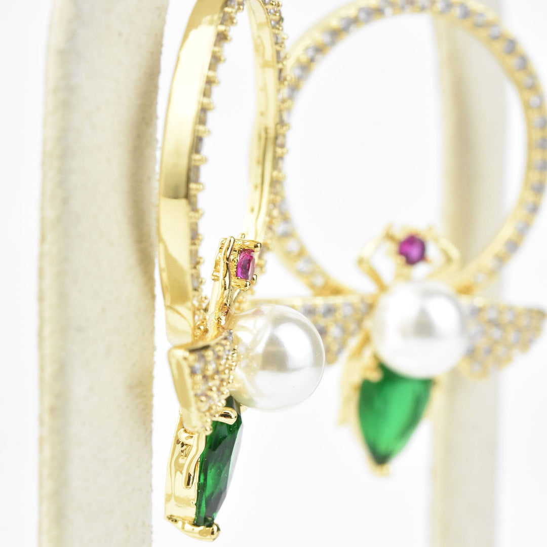 Crystal & Pearl Bee Earrings