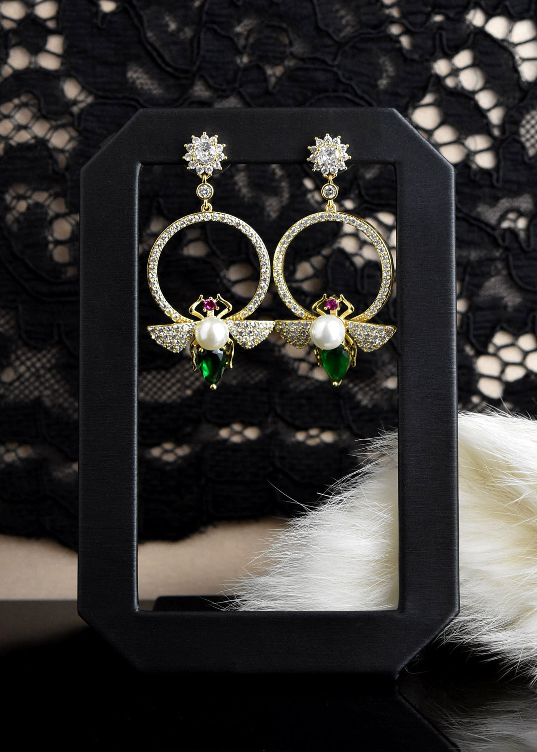 Crystal & Pearl Bee Earrings