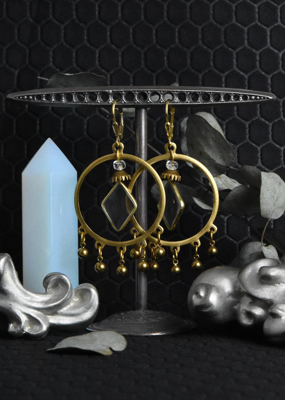 Crystal and Brass Statement Earrings