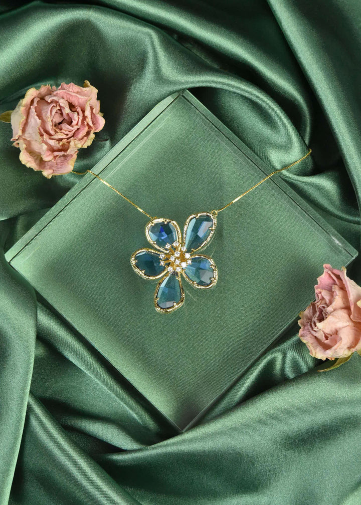 Blue Crystal Flower Necklace - Goldmakers Fine Jewelry