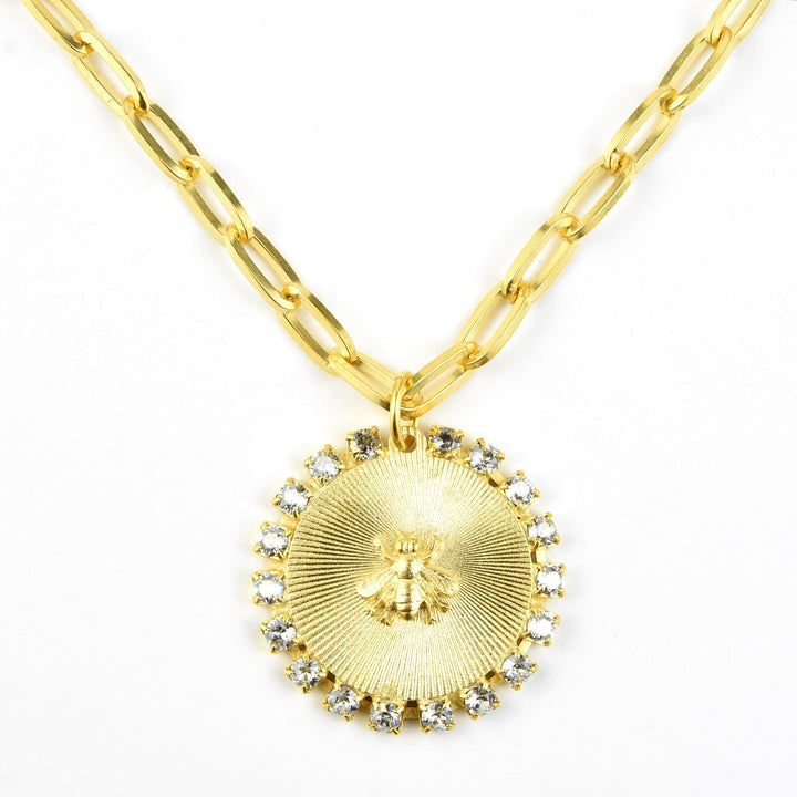 Crystal Halo Bee Pendant on Statement Chain