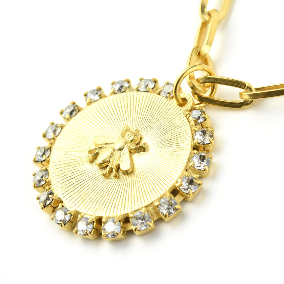 Crystal Halo Bee Pendant on Statement Chain