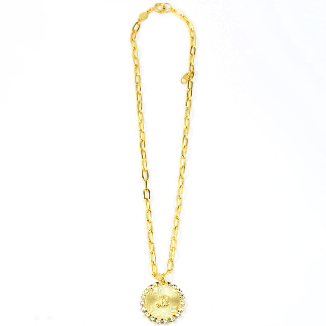 Crystal Halo Bee Pendant on Statement Chain