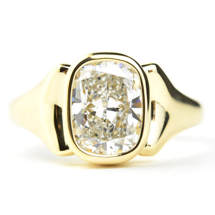 Cushion Cut Diamond, Bezel Set Ring in 14k Yellow Gold - Goldmakers Fine Jewelry