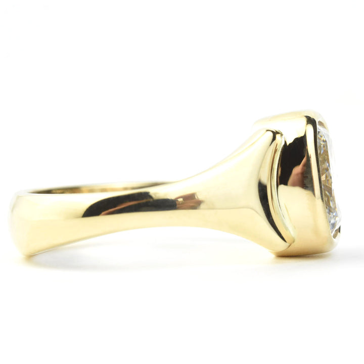 Cushion Cut Diamond, Bezel Set Ring in 14k Yellow Gold - Goldmakers Fine Jewelry