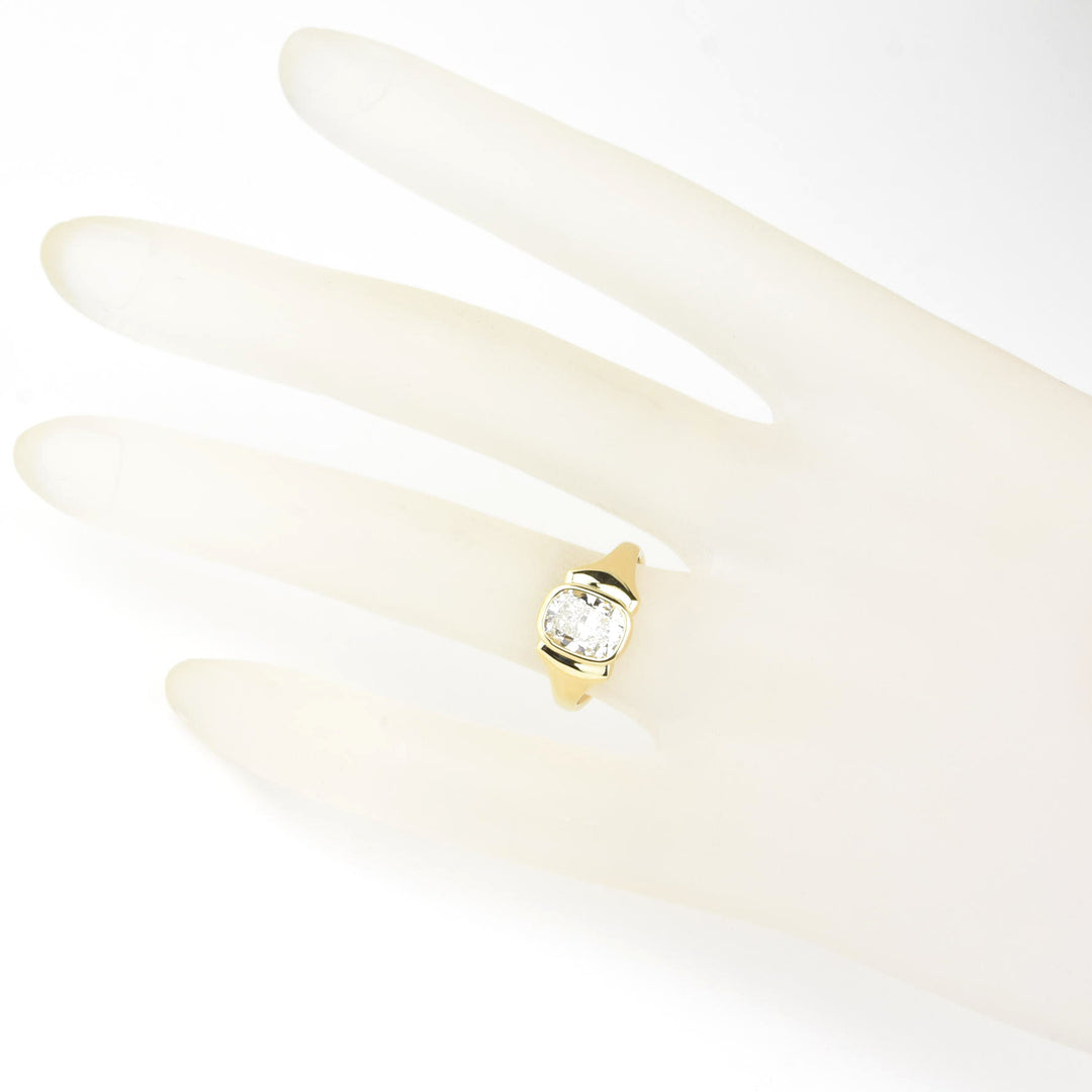 Cushion Cut Diamond, Bezel Set Ring in 14k Yellow Gold - Goldmakers Fine Jewelry