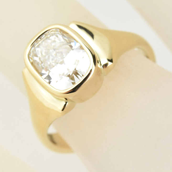 Cushion Cut Diamond, Bezel Set Ring in 14k Yellow Gold - Goldmakers Fine Jewelry