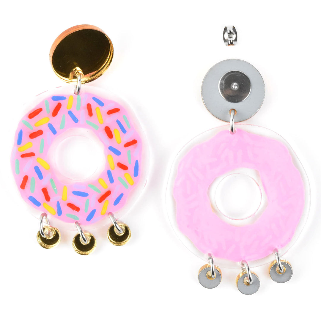 Pink & Gold Donut Earrings with Sprinkles