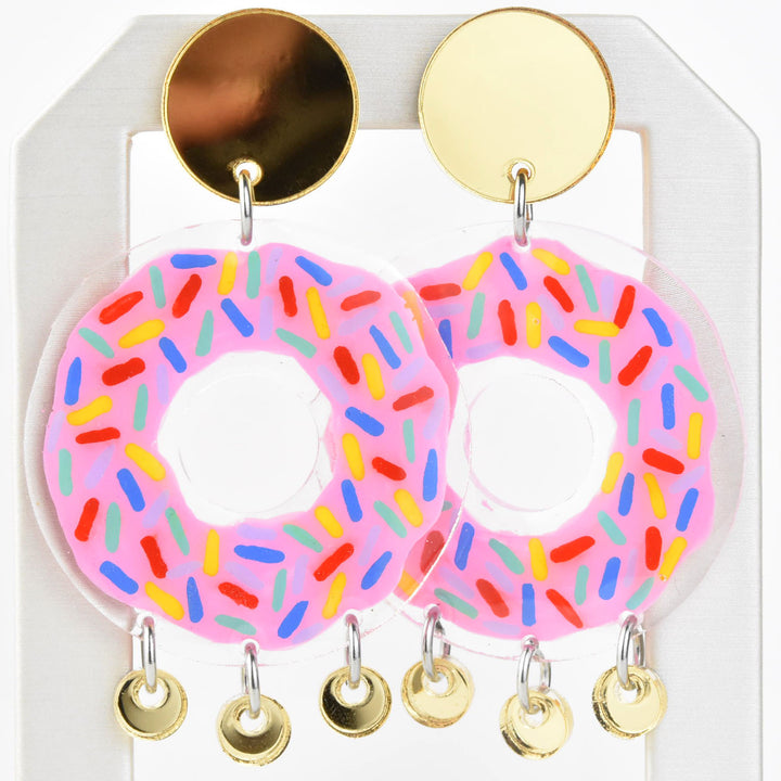 Pink & Gold Donut Earrings with Sprinkles