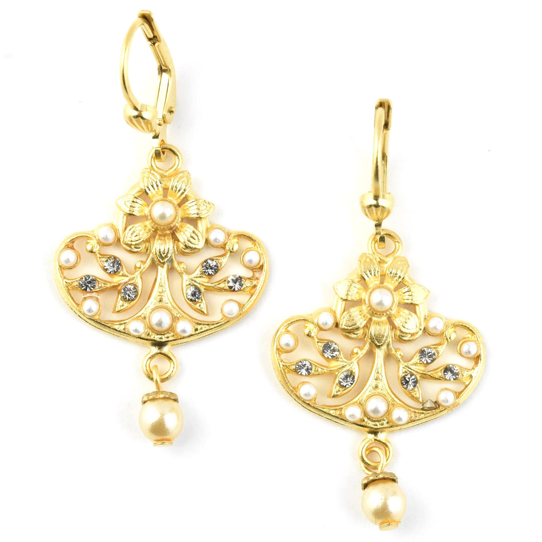 Daisy Fan Earrings with Pearls - Goldmakers Fine Jewelry