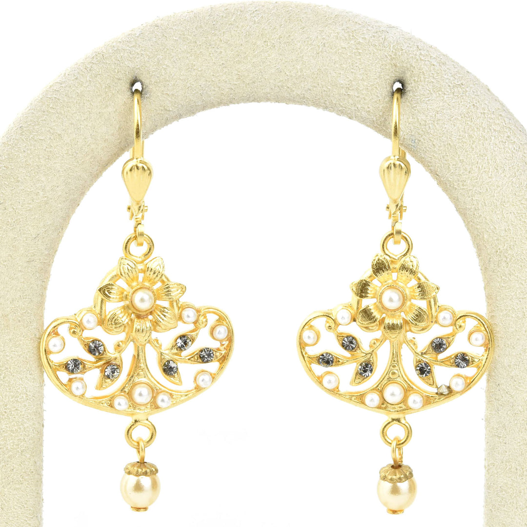 Daisy Fan Earrings with Pearls - Goldmakers Fine Jewelry