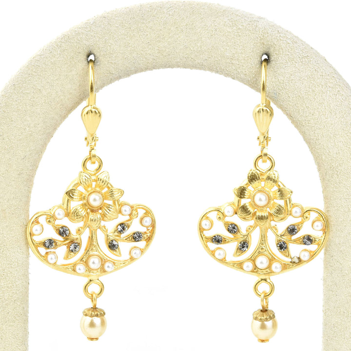 Daisy Fan Earrings with Pearls - Goldmakers Fine Jewelry