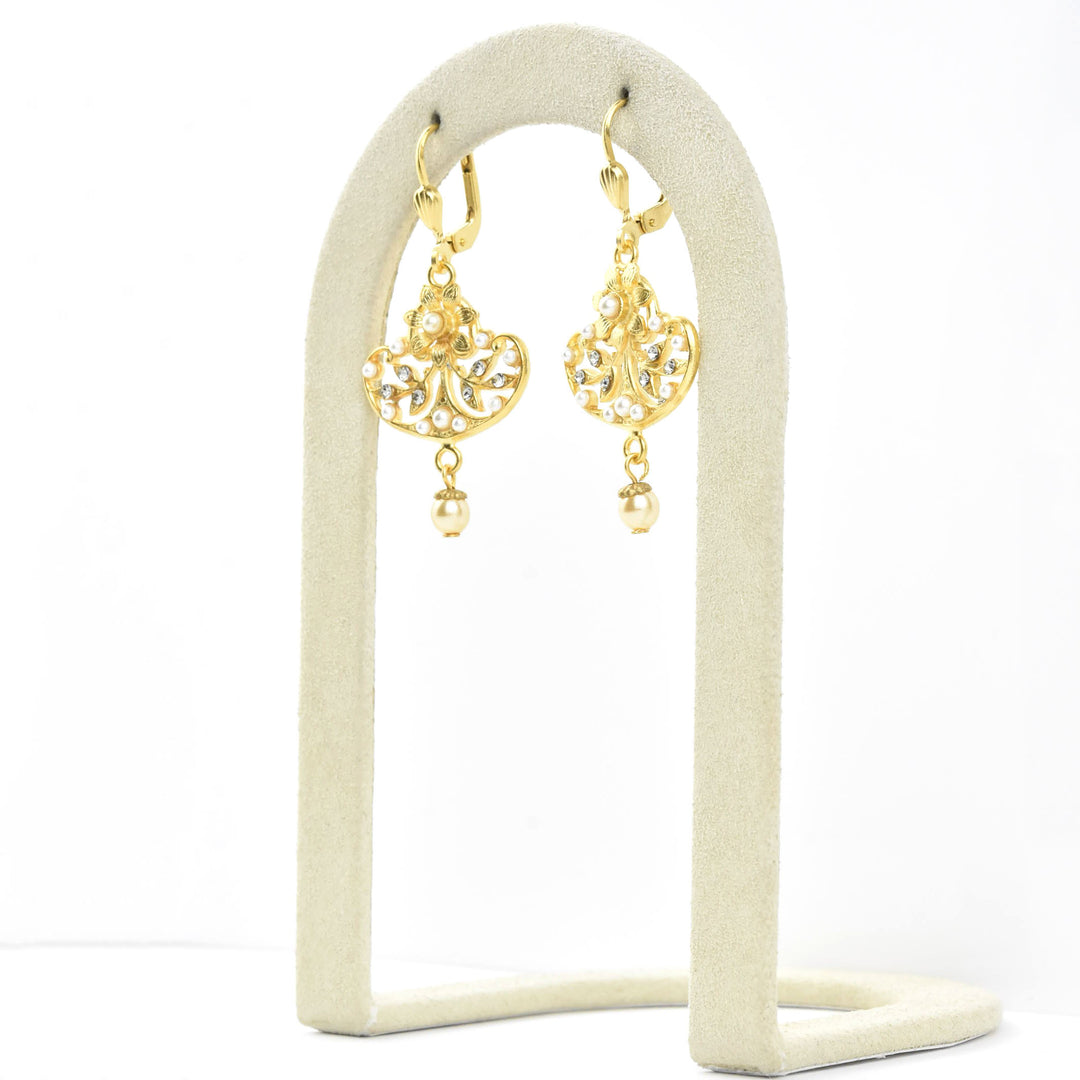 Daisy Fan Earrings with Pearls - Goldmakers Fine Jewelry