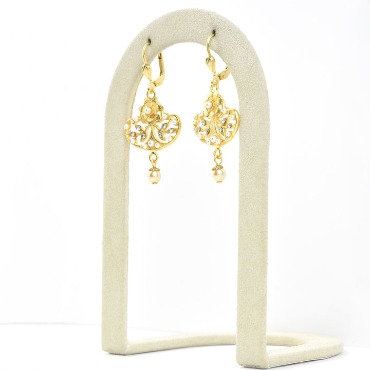Daisy Fan Earrings with Pearls - Goldmakers Fine Jewelry