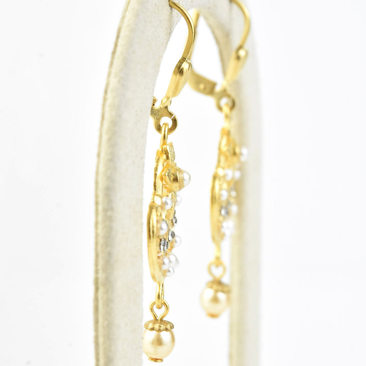 Daisy Fan Earrings with Pearls - Goldmakers Fine Jewelry
