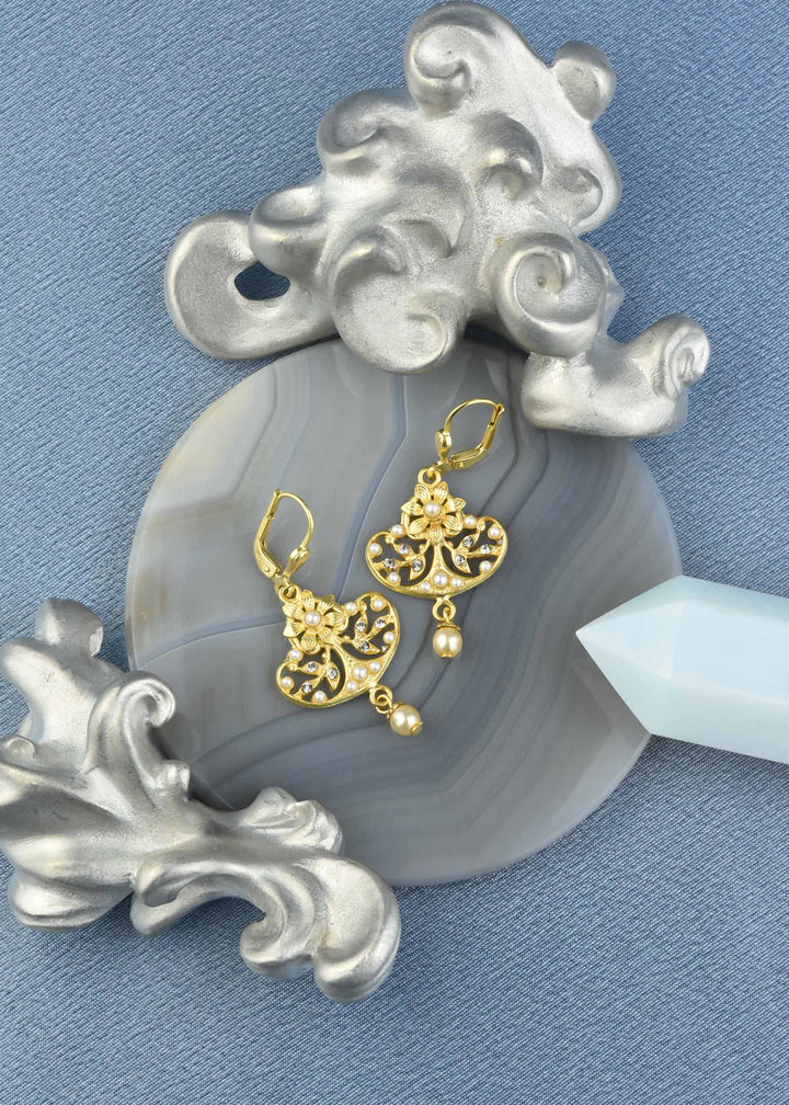 Daisy Fan Earrings with Pearls - Goldmakers Fine Jewelry