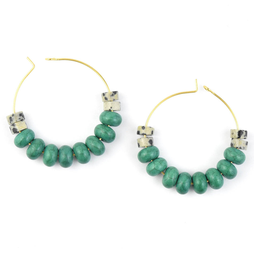 Dalmatian Jasper and Turquoise Hoops - Goldmakers Fine Jewelry