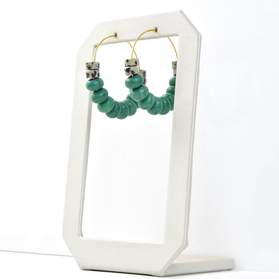 Dalmatian Jasper and Turquoise Hoops - Goldmakers Fine Jewelry