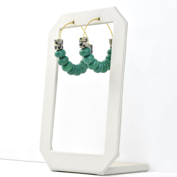 Dalmatian Jasper and Turquoise Hoops - Goldmakers Fine Jewelry