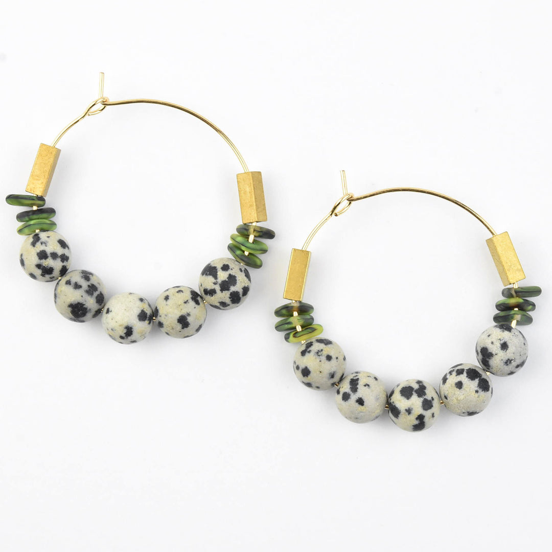 Dalmatian Jasper Beaded Hoops - Goldmakers Fine Jewelry