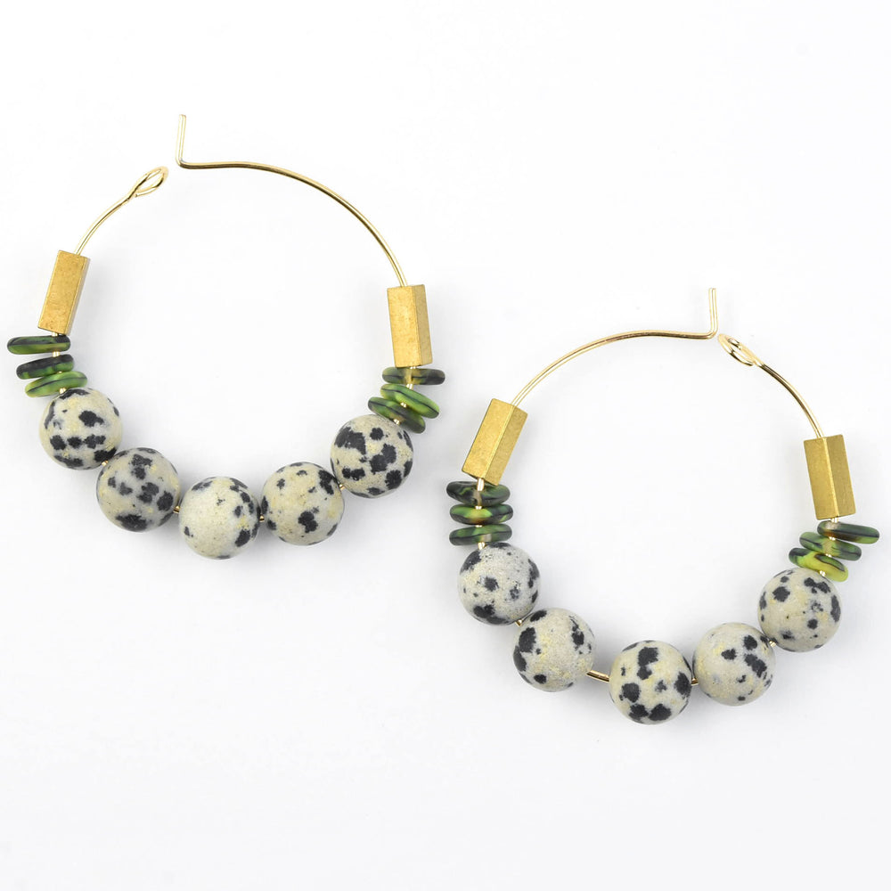 Dalmatian Jasper Beaded Hoops - Goldmakers Fine Jewelry
