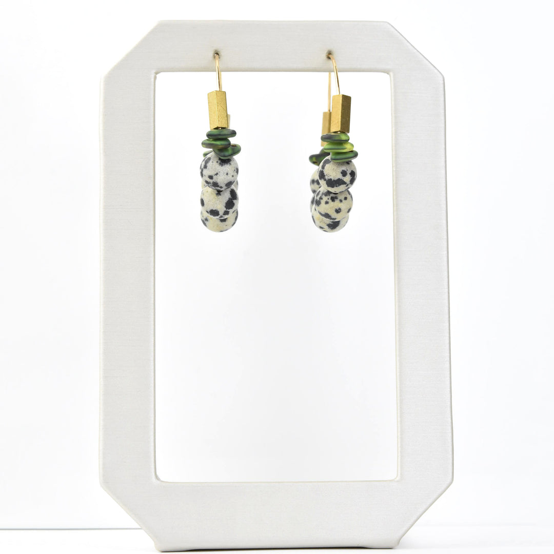 Dalmatian Jasper Beaded Hoops - Goldmakers Fine Jewelry