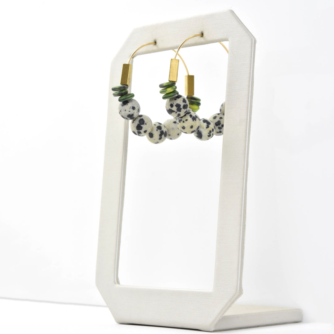 Dalmatian Jasper Beaded Hoops - Goldmakers Fine Jewelry