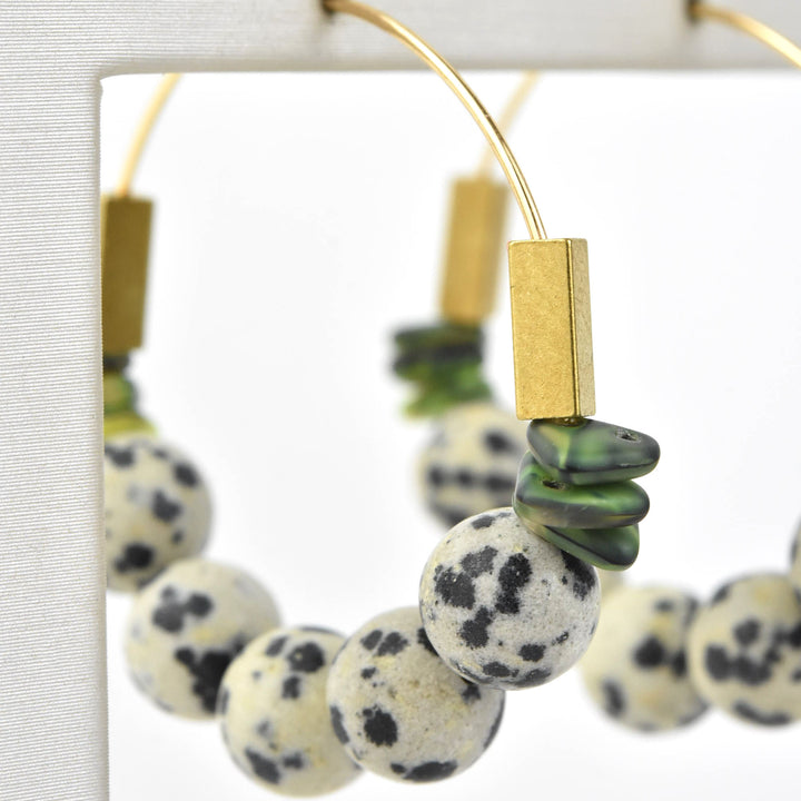 Dalmatian Jasper Beaded Hoops - Goldmakers Fine Jewelry