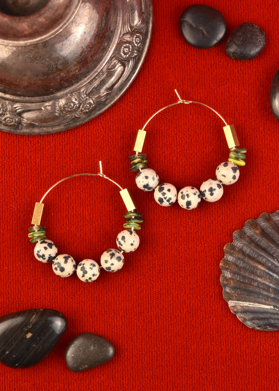 Dalmatian Jasper Beaded Hoops - Goldmakers Fine Jewelry