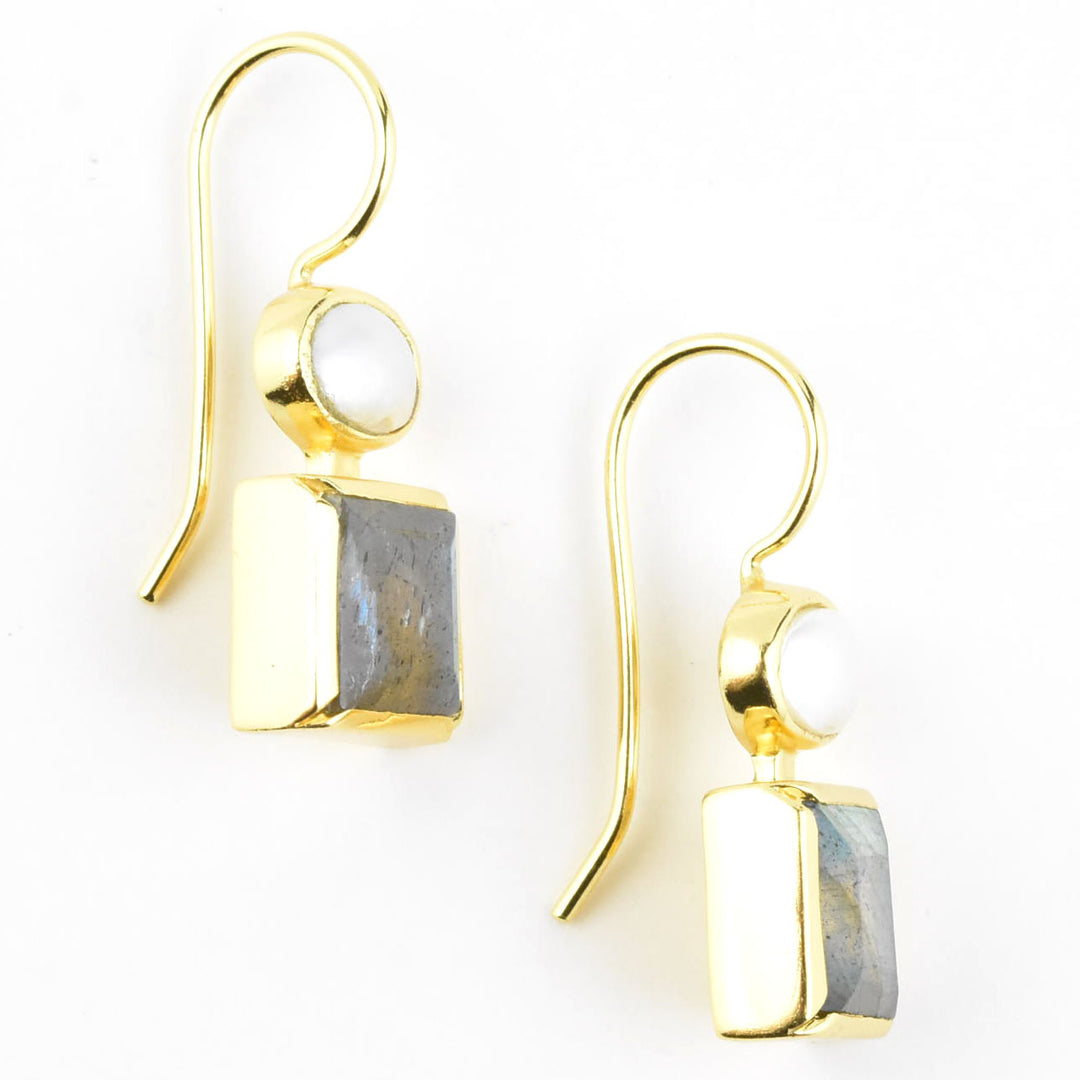 Danae Earrings, Pearl & Labradorite
