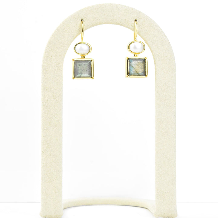 Danae Earrings, Pearl & Labradorite