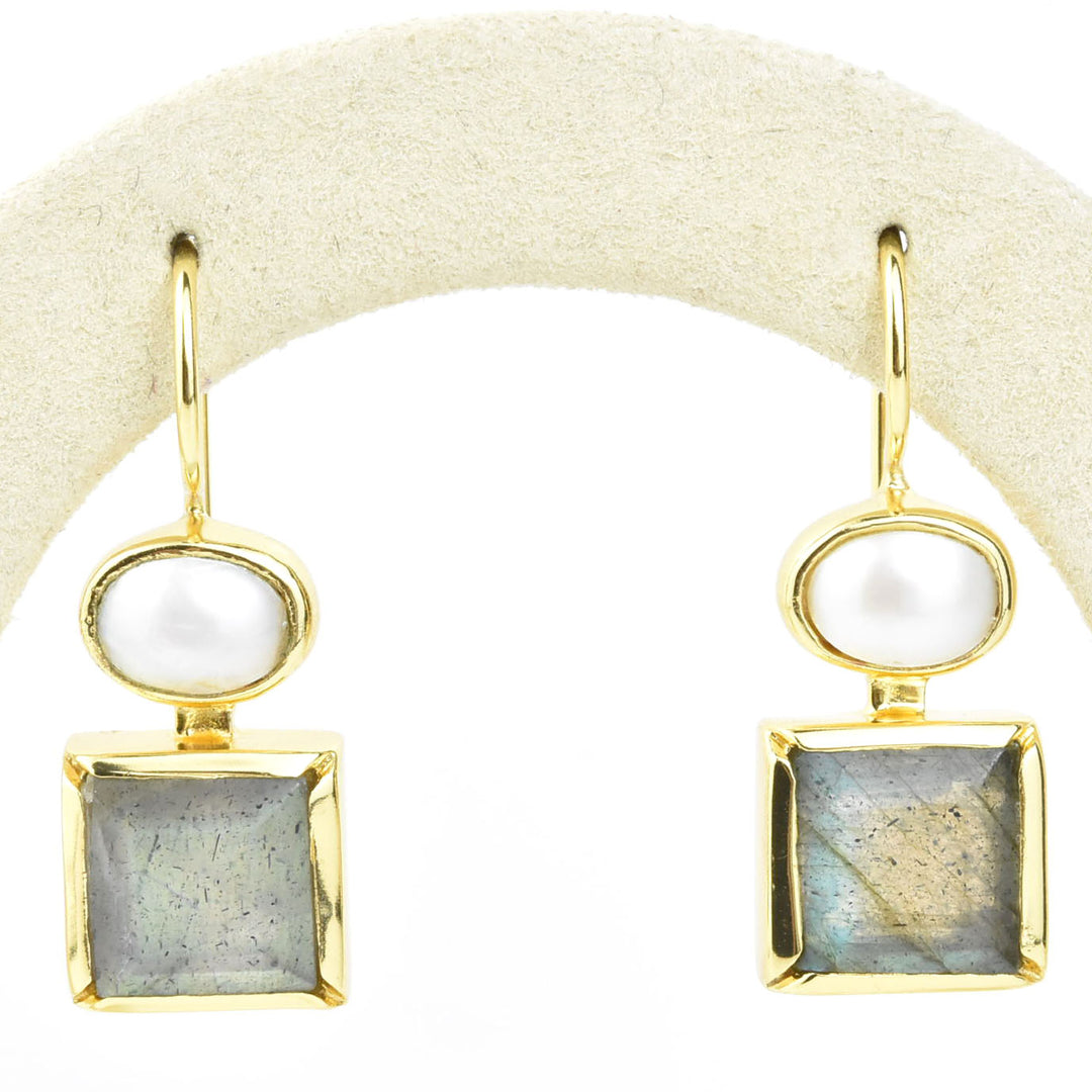 Danae Earrings, Pearl & Labradorite