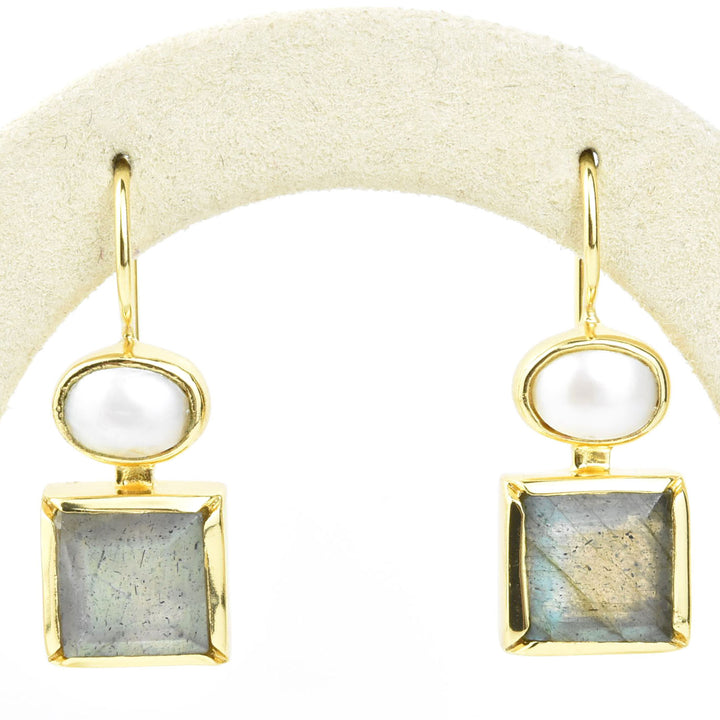 Danae Earrings, Pearl & Labradorite